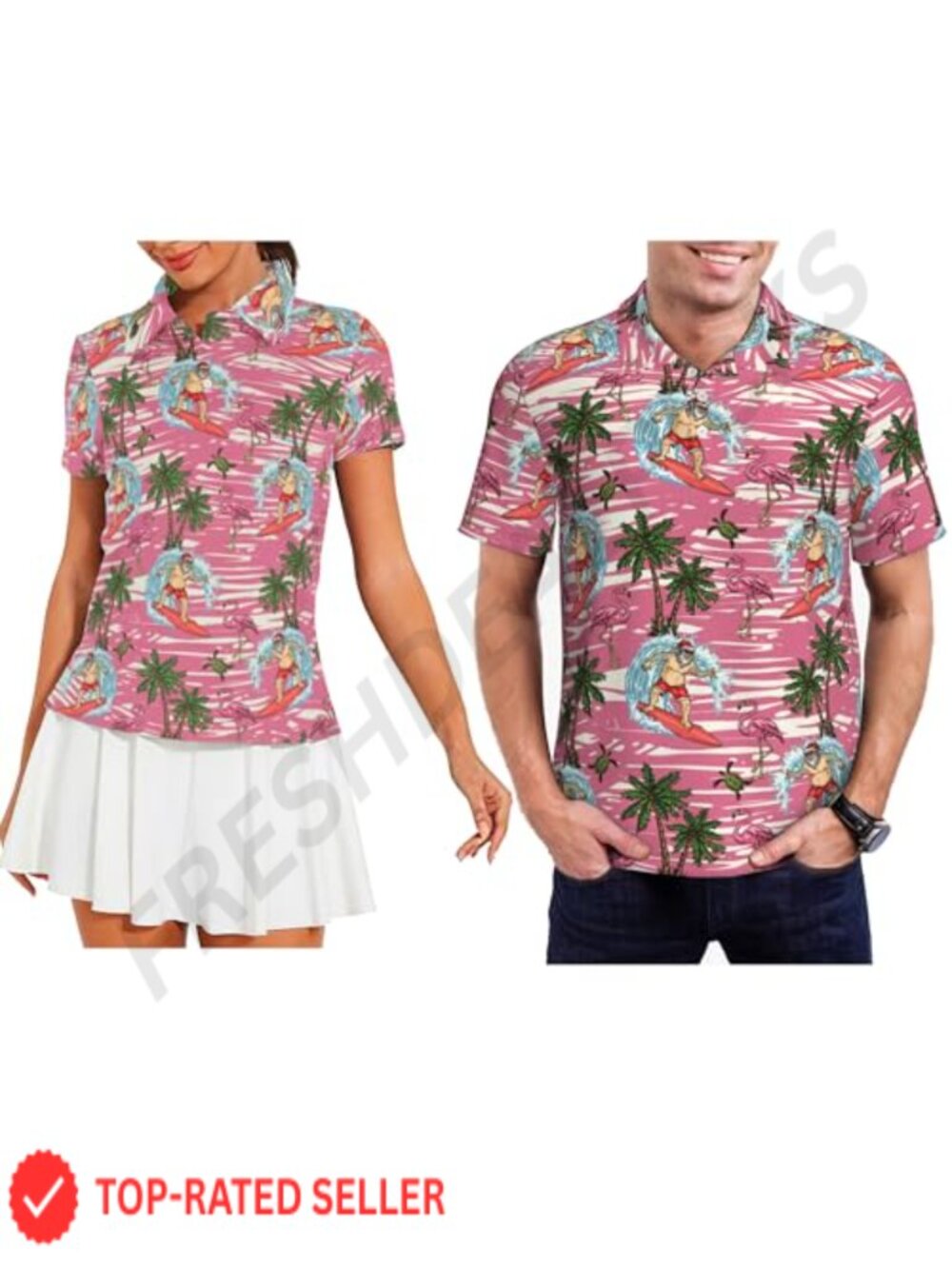 Matching Couple Golf Polo Shirts Moisture Wicking Short Sleeve Athletic